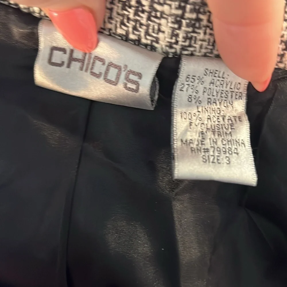 Chico's Black and White Tweed Fringe Blazer